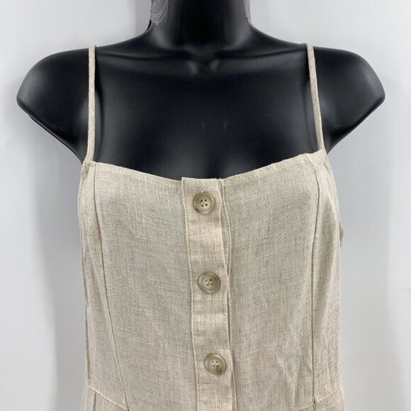 Topshop Women's Spaghettis Strap Linen Bland Full Button Front Dress Size 2 NWT - Picture 3 of 12